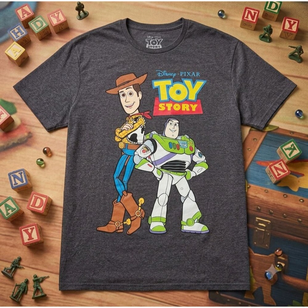 Disney Pixar Toy Story Men’s L Graphic Tee Woody Buzz Lightyear Shirt Retro